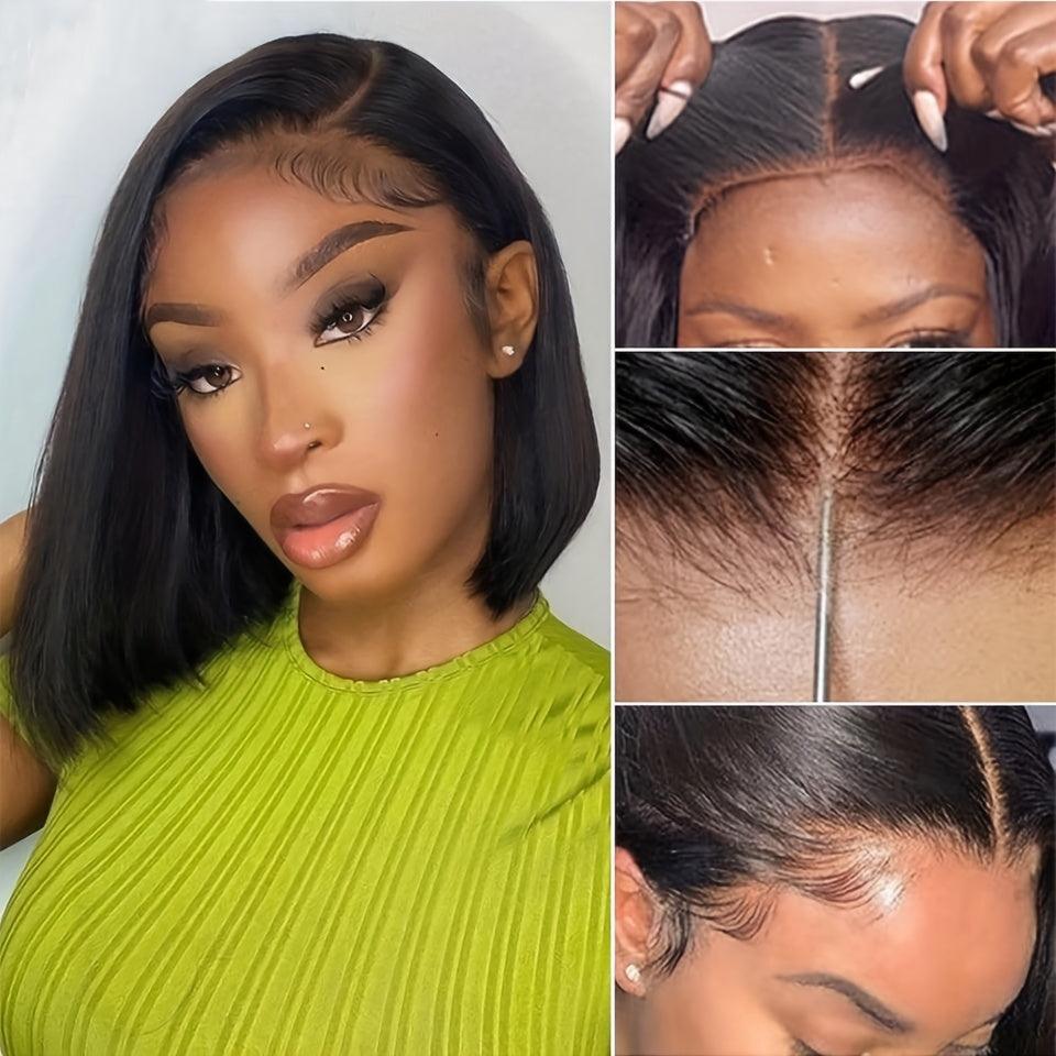 Black | Bob Wig | Straight  | HD Lace Wig | Human Hair | Lace Area: 4X4 | Density: 180% - Womenesyé