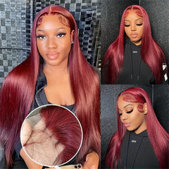 Ginger | Burgundy Red | Straight | HD Lace Front Wig  | Human Hair | Lace Area: 13X4 | Density: 180% - Womenesyé