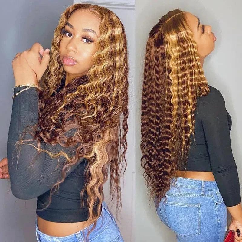 Honey Blonde | Water Wave  | HD Lace Front Wig | Human Hair | Lace Area: 13X4 | Mixed Color | Density: 180% - Womenesyé