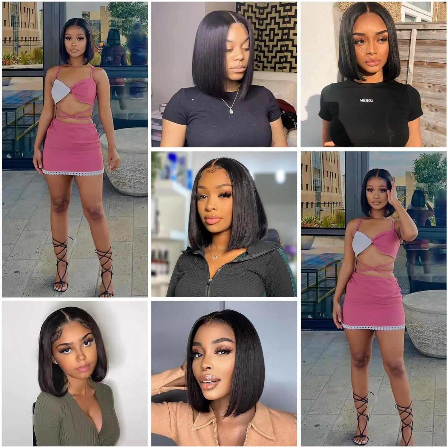 Black | Bob Wig | Straight | Human Hair | Side Part | Frontal Bob Wig | Glueless Short Bob Closure Wigs | Lace Area 13X4 Frontal Wig | 180 Density