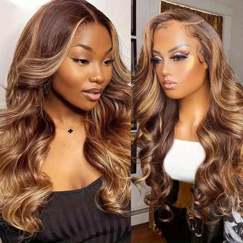 Dark Brown | Honey Blonde Colored | Water Wave | Luxury HD Lace Front Wig | Human Hair | Lace Area: 13X4 | Density: 250% - Womenesyé