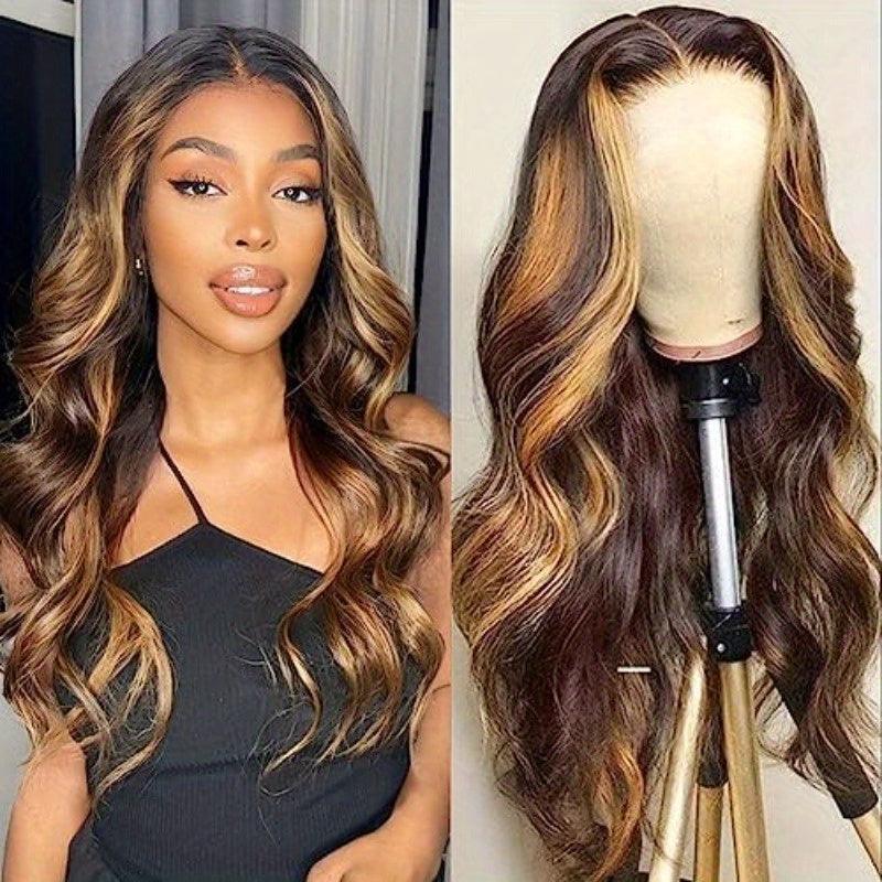 Dark Brown | Honey Blonde Colored | Water Wave | Luxury HD Lace Front Wig | Human Hair | Lace Area: 13X4 | Density: 250% - Womenesyé