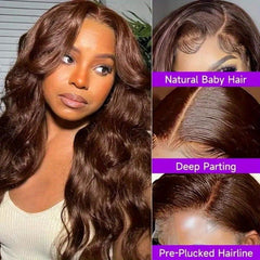 Dark Brown | Body Wave | Lace Front Wig 13X6X1 | Brazilian | Human Hair | Pre Plucked T Part | Lace Area: 13*6*1 | Density: 150% - Womenesyé