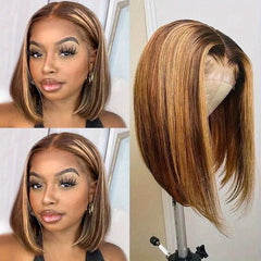 Honey Blonde | Straight 4/27 Bob | Human Hair | Luxury HD Lace Wig | Lace Area: 5X5 | Density: 250% - Womenesyé