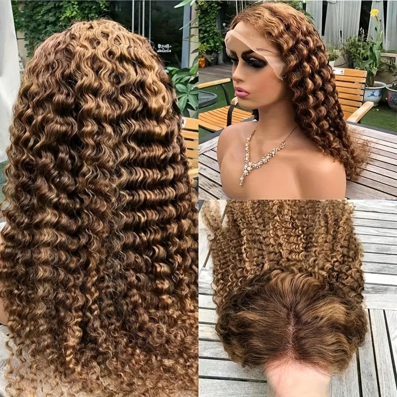 Ombre Brown Deep Blonde | Highlight Deep Curly | Human Hair | Wig 13X6X1 | 4/27 Ombre Brown | T Part | Luxury Lace Front Wigs | Lace Area: 13X6X1 | Density: 150% - Womenesyé