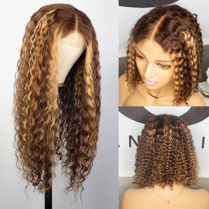 Honey Blonde | Water Wave  | HD Lace Front Wig | Human Hair | Lace Area: 13X4 | Mixed Color | Density: 180% - Womenesyé