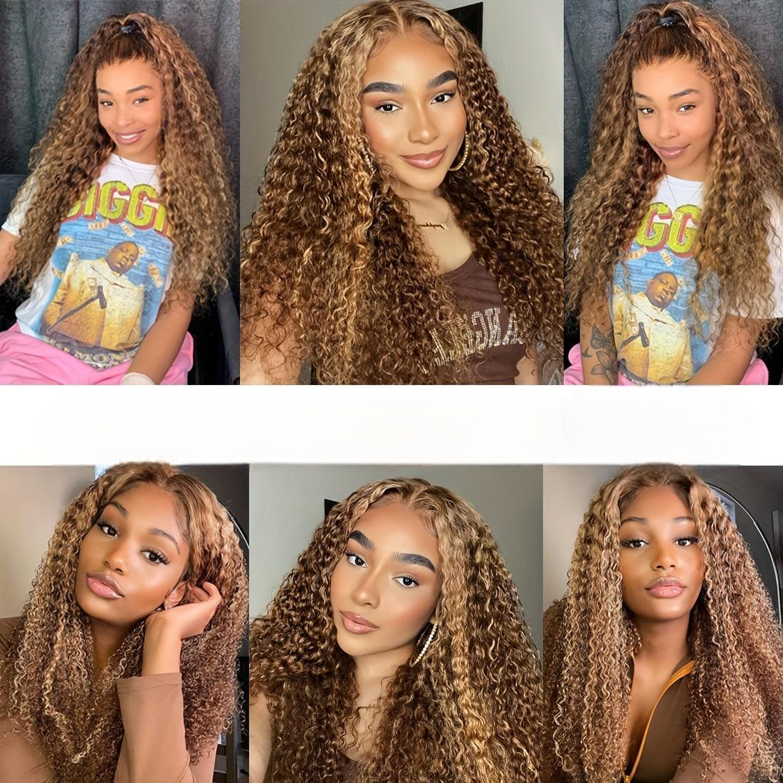 Ombre Brown Deep Blonde | Highlight Deep Curly | Human Hair | Wig 13X6X1 | 4/27 Ombre Brown | T Part | Luxury Lace Front Wigs | Lace Area: 13X6X1 | Density: 150% - Womenesyé