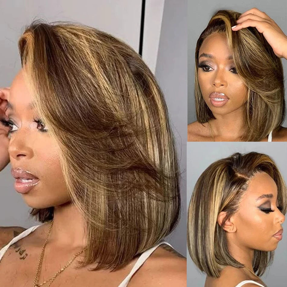 Honey Blonde | Straight 4/27 Bob | Human Hair | Luxury HD Lace Wig | Lace Area: 5X5 | Density: 250% - Womenesyé