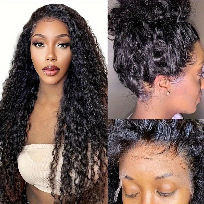 Black | Water Wave | Premium HD Lace Front Wig | Human Hair | Natural Hairline | Lace Area: 13x4 | Density: 180% - Womenesyé