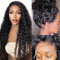 Black | Water Wave | Premium HD Lace Front Wig | Human Hair | Natural Hairline | Lace Area: 13x4 | Density: 180% - Womenesyé