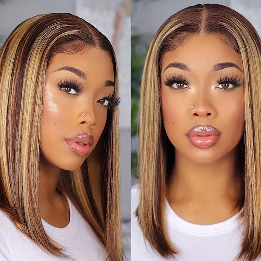 Radiant Honey Blonde Ombre | 4/27 Highlight Bob Wig | Straight 150% | Lace Area: 13X4 | Density: 150%