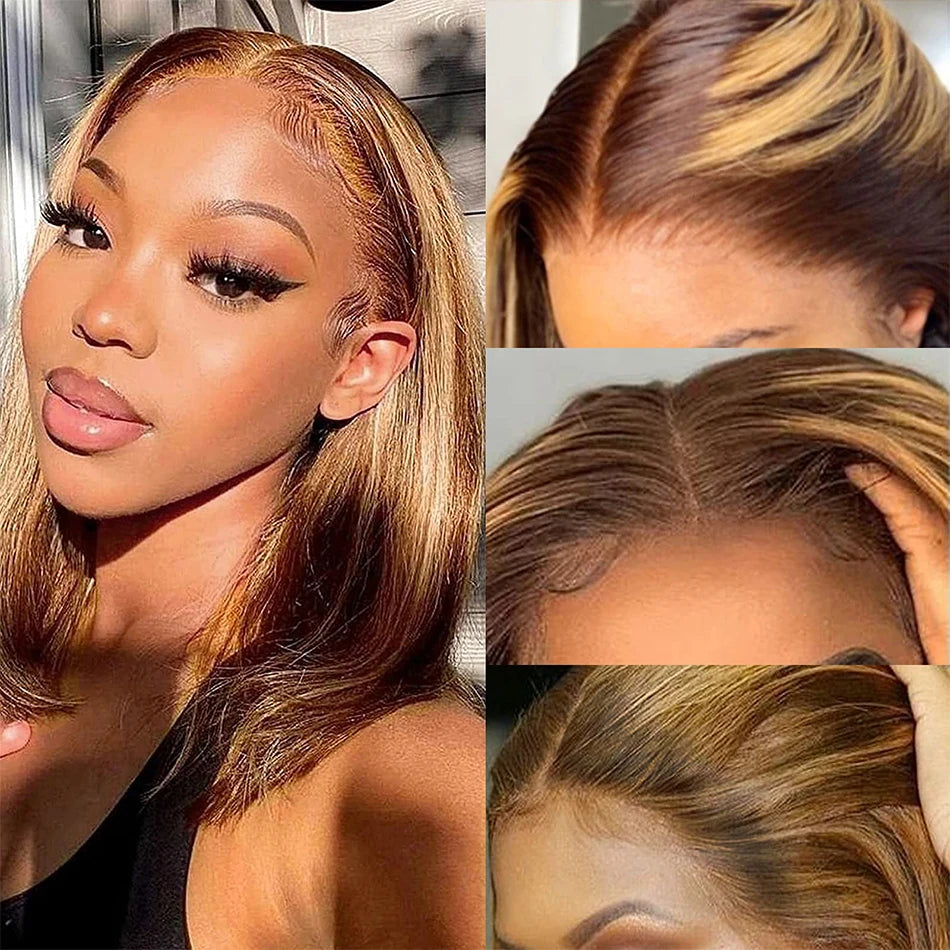 Honey Blonde | Straight 4/27 Bob | Human Hair | Luxury HD Lace Wig | Lace Area: 5X5 | Density: 250% - Womenesyé