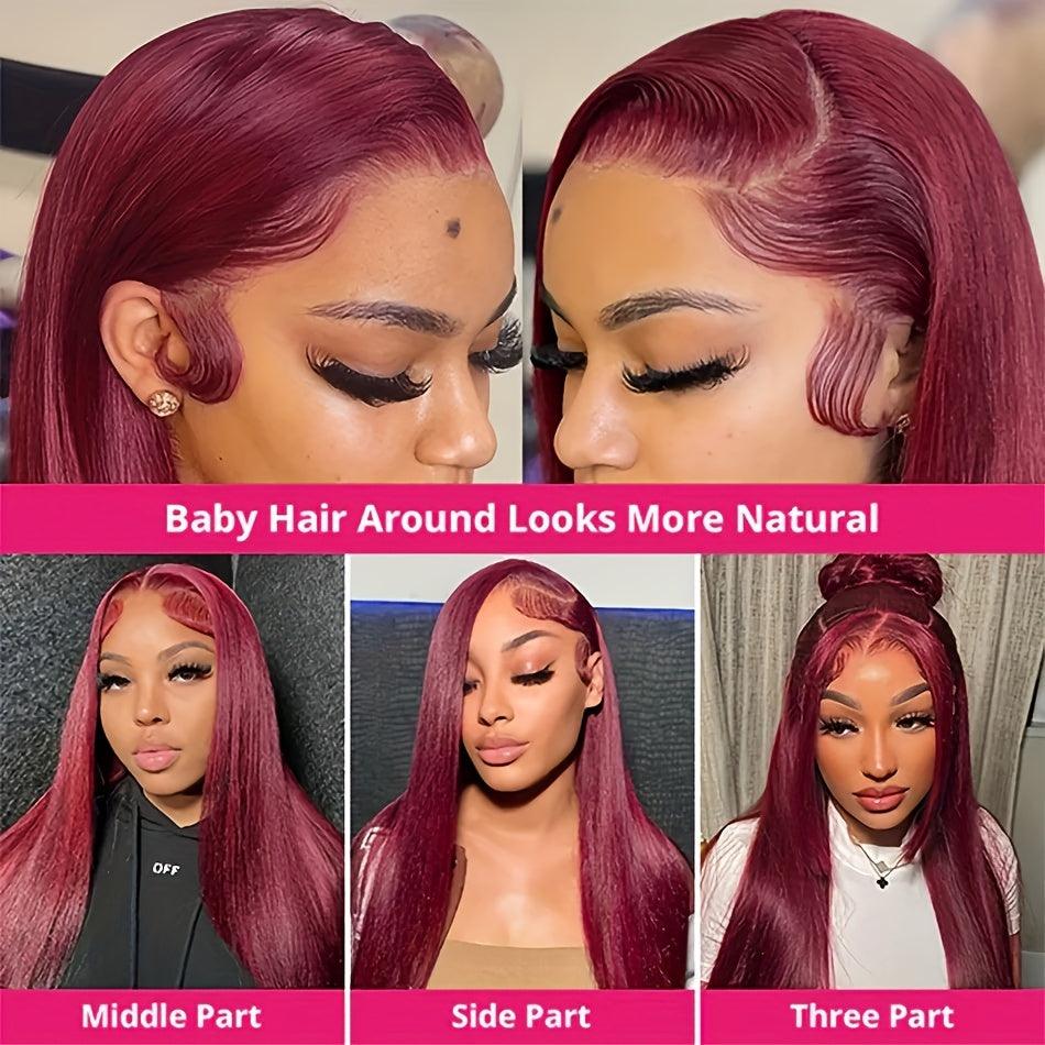 Ginger | Burgundy Red | Straight | HD Lace Front Wig  | Human Hair | Lace Area: 13X4 | Density: 180% - Womenesyé