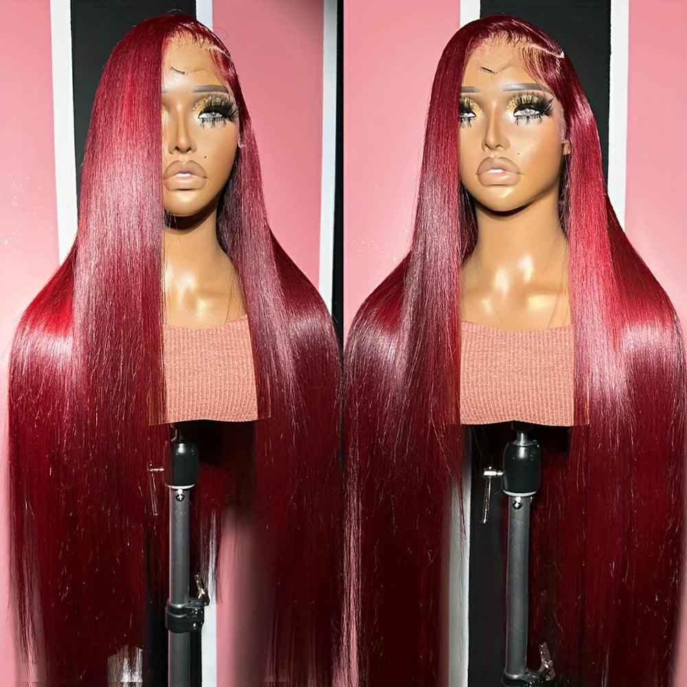 Ginger | Burgundy Red | Straight | HD Lace Front Wig  | Human Hair | Lace Area: 13X4 | Density: 180% - Womenesyé