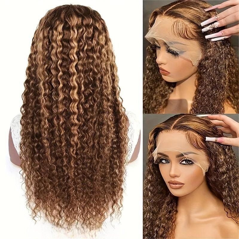 Ombre Brown Deep Blonde | Highlight Deep Curly | Human Hair | Wig 13X6X1 | 4/27 Ombre Brown | T Part | Luxury Lace Front Wigs | Lace Area: 13X6X1 | Density: 150% - Womenesyé