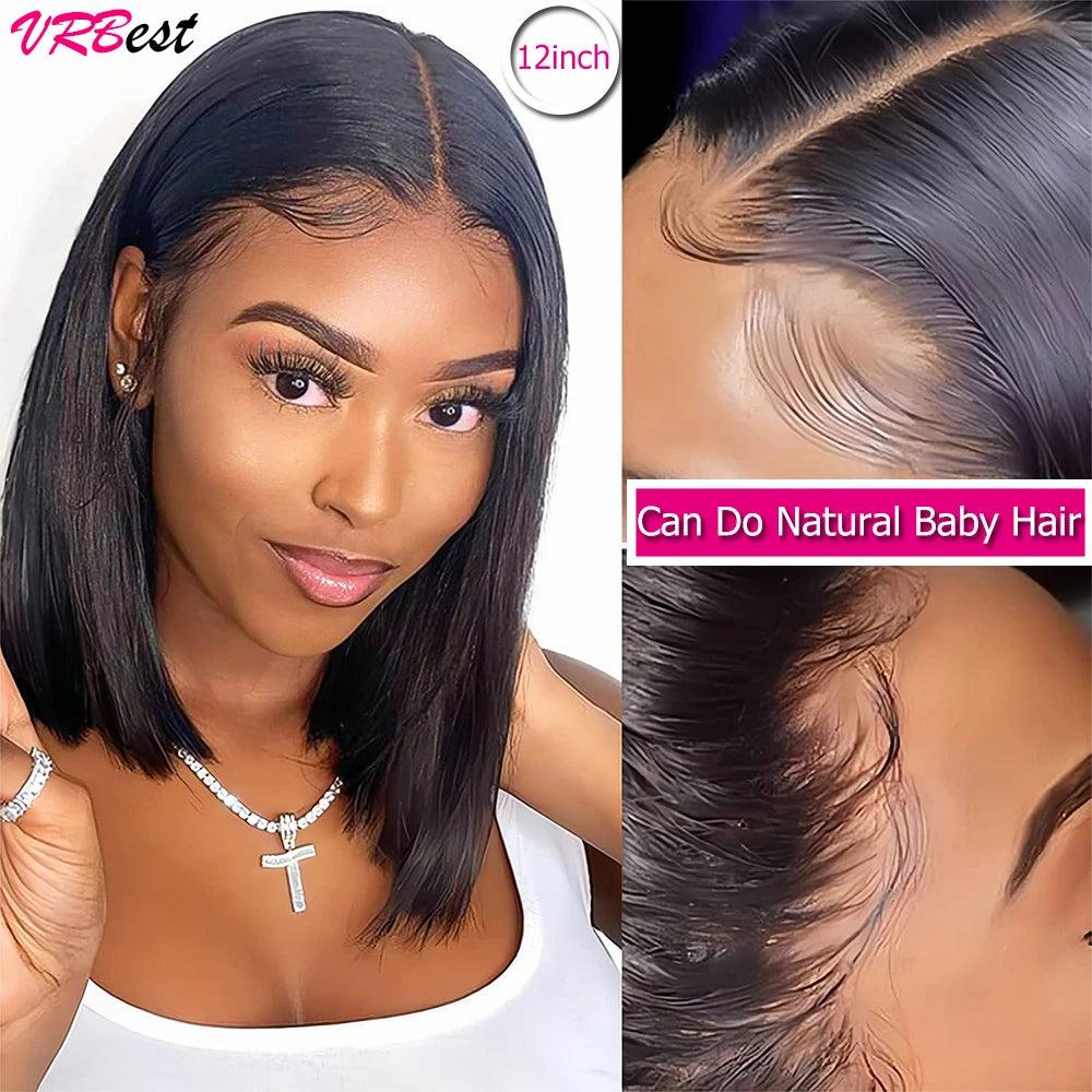 Black | Straight | Bob Wig | HD Lace Front Wig | Human Hair | Lace Area: 13X4 Bob Wig 4x4 Bob Wig | Density: 150% 180% - Womenesyé