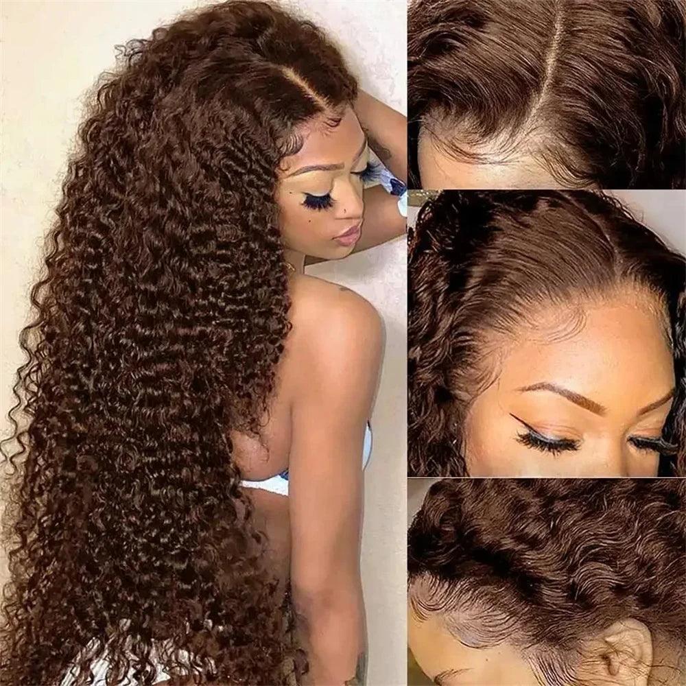 Chocolate Brown |  Curly  | Swiss Lace | Premium HD Lace Frontal | Human Hair | LaceArea: 4x4 13x6 13x4 | Density: 180% - Womenesyé