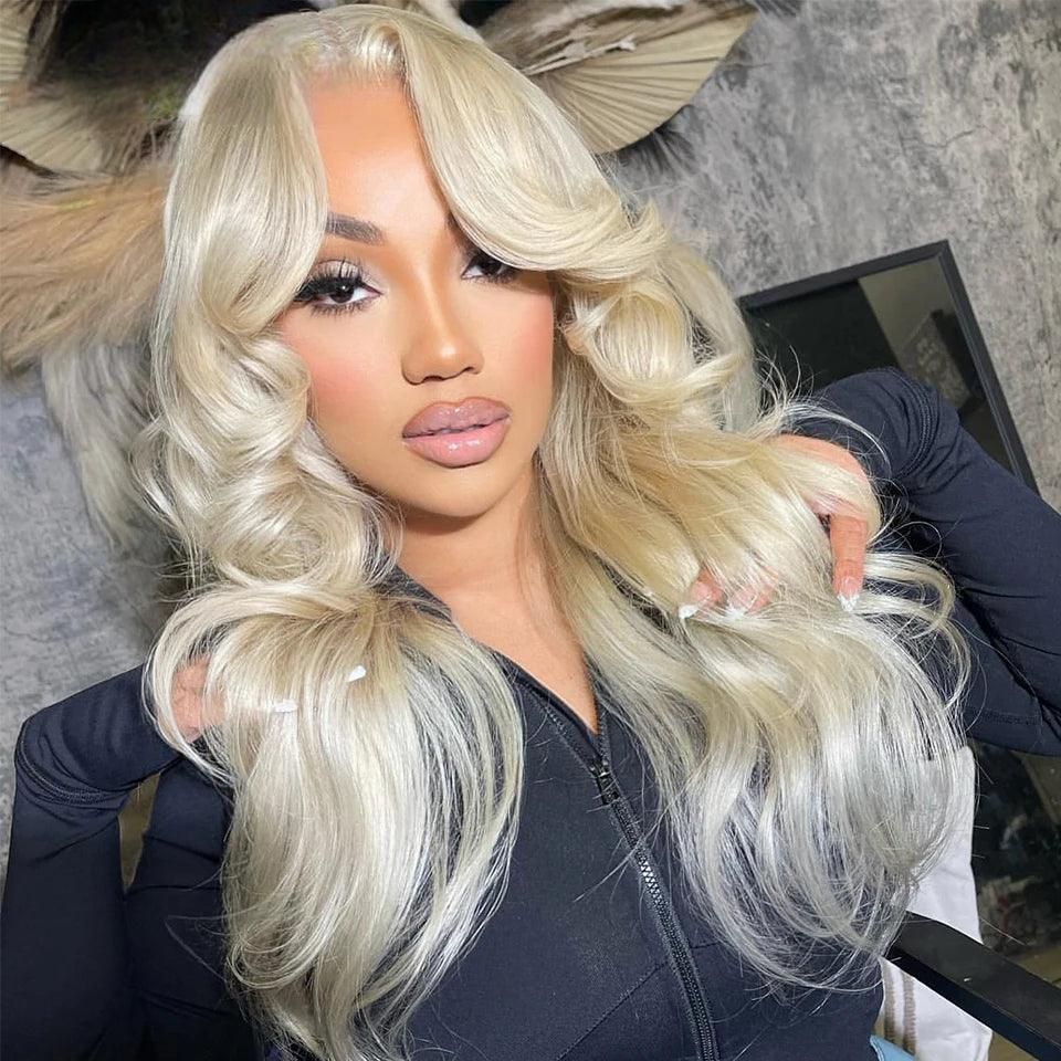 Platinum Blonde | Body Wave | Human Hair | Luxury  HD  Lace Frontal Wig | Lace area: 13X6 13X4 |Density : 150% / 180% - Womenesyé