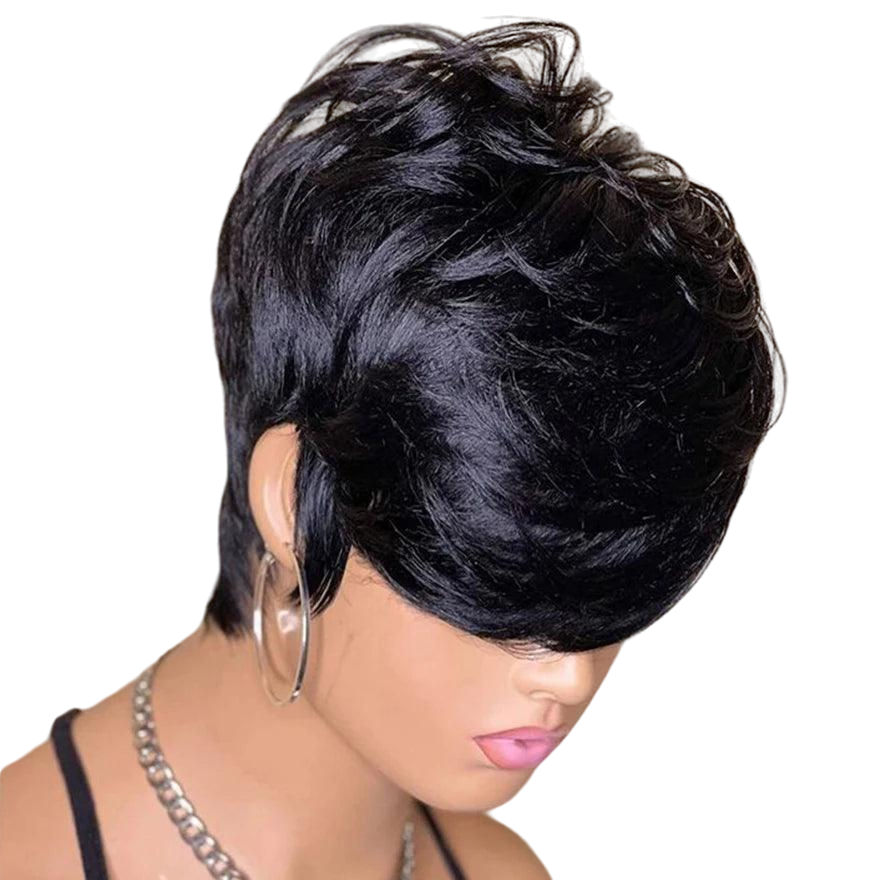 Black | Short Pixie | Cut Remy Human Hair | Wigs Ready To Wear Glueless | Straight | Bob Wig With Bangs - Womenesyé