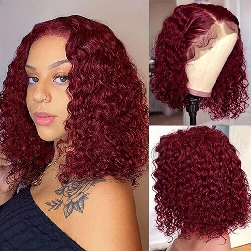 Red Burgundy | Short Bob | Wigs 99J | Curly Bob Wig | Premium HD Lace Wig | Human Hair | Swiss Lace | Wig Type : 13X4 | Lace Wig Type :  4X4 Lace Closure Wig - Womenesyé