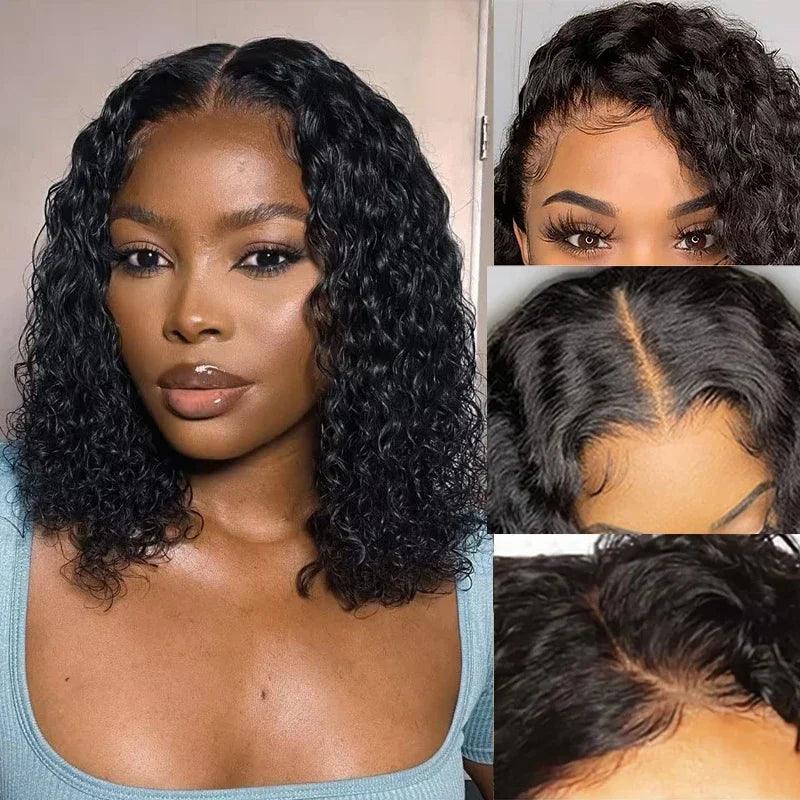 Black | Bob Wig | Water Wave | HD Lace Wig | Human Hair | Lace Area: 4X4 | Density: 180% - Womenesyé