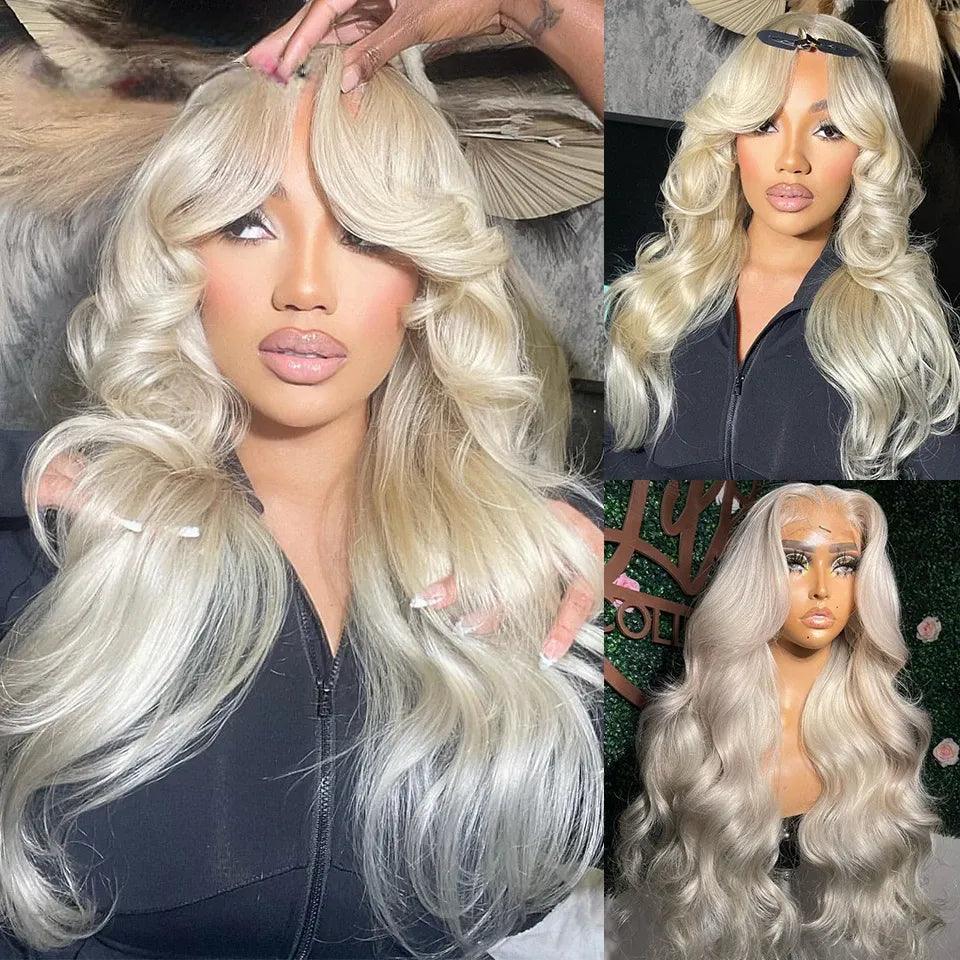 Platinum Blonde | Body Wave | Human Hair | Luxury  HD  Lace Frontal Wig | Lace area: 13X6 13X4 |Density : 150% / 180% - Womenesyé