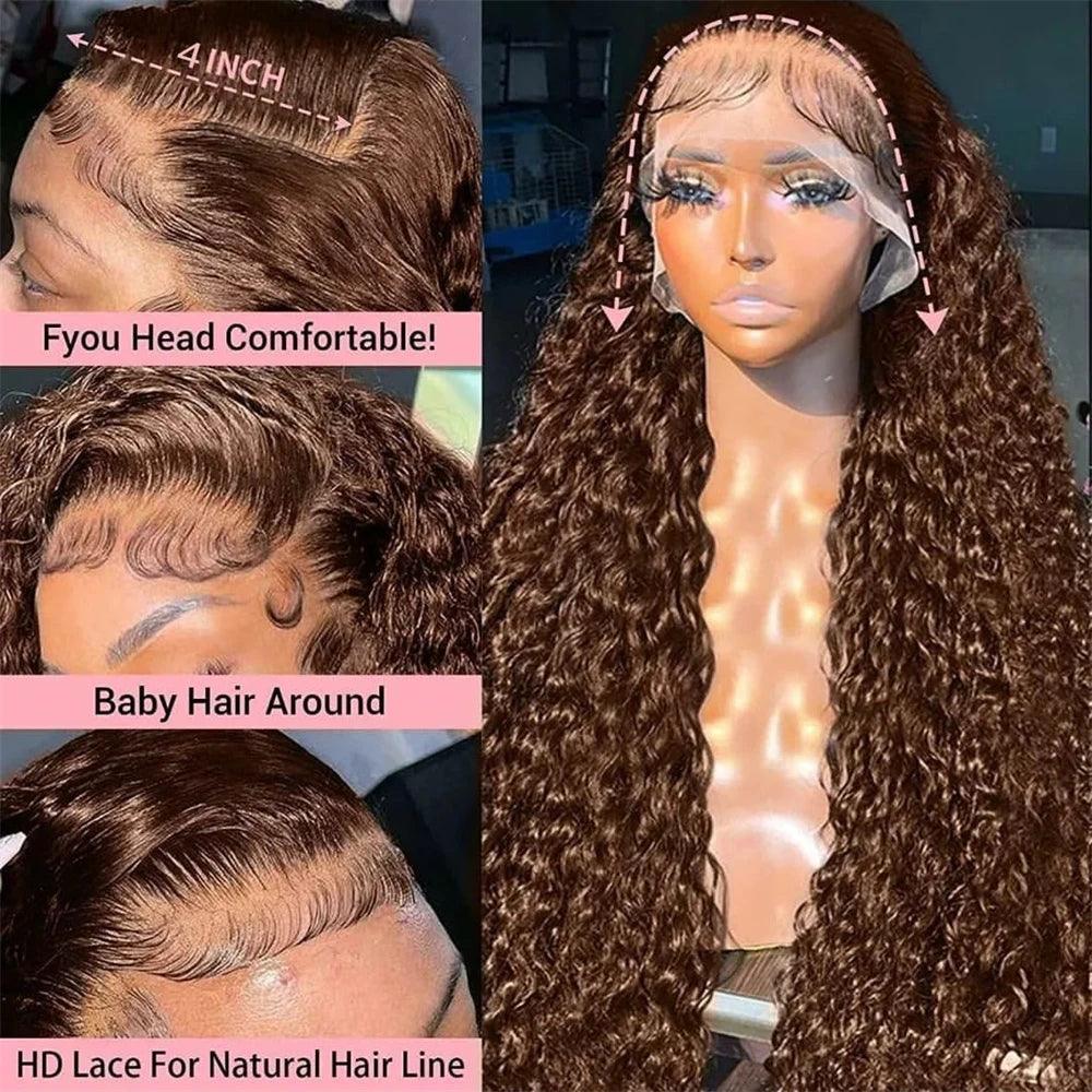 Chocolate Brown |  Curly  | Swiss Lace | Premium HD Lace Frontal | Human Hair | LaceArea: 4x4 13x6 13x4 | Density: 180% - Womenesyé