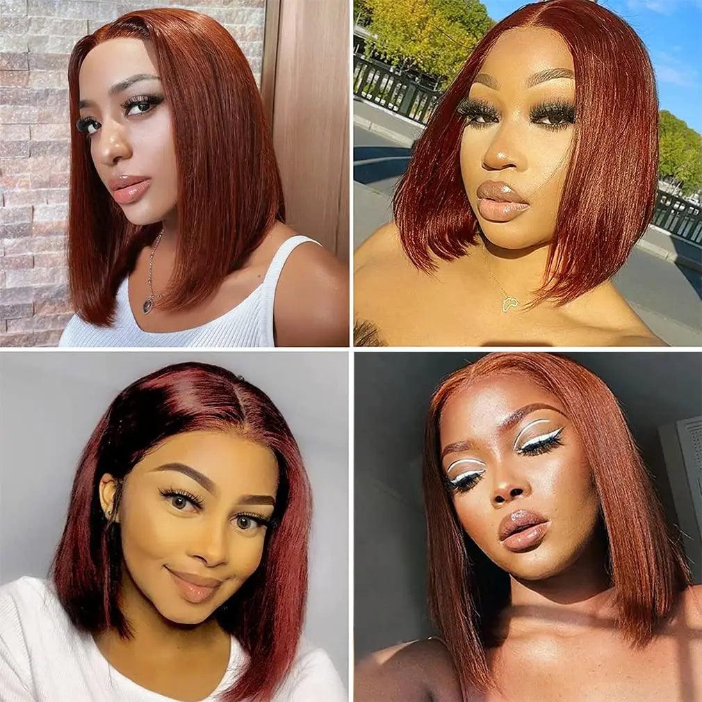 Reddish Brown | Copper Red | Straight |HD Lace Front Wig | Human Hair | Lace Area: 13X4 | Density: 150% - Womenesyé