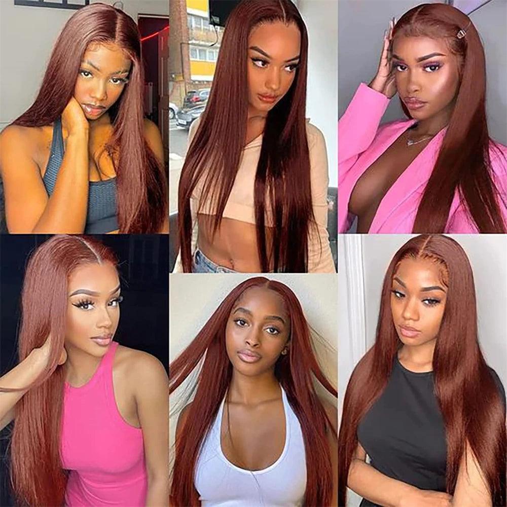 Reddish Brown Bone | Straight | Swiss Lace | Premium HD Lace Frontal | Human Hair | Lace Area: 4X4 13X6 13X4 | Density: 180% - Womenesyé