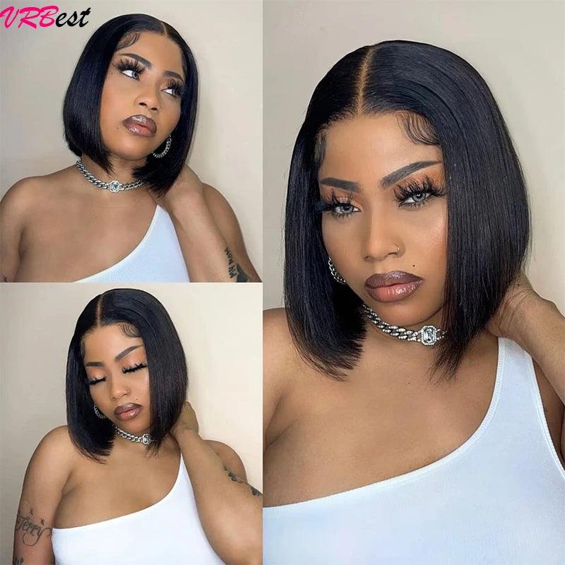 Black | Straight | Bob Wig | HD Lace Front Wig | Human Hair | Lace Area: 13X4 Bob Wig 4x4 Bob Wig | Density: 150% 180% - Womenesyé