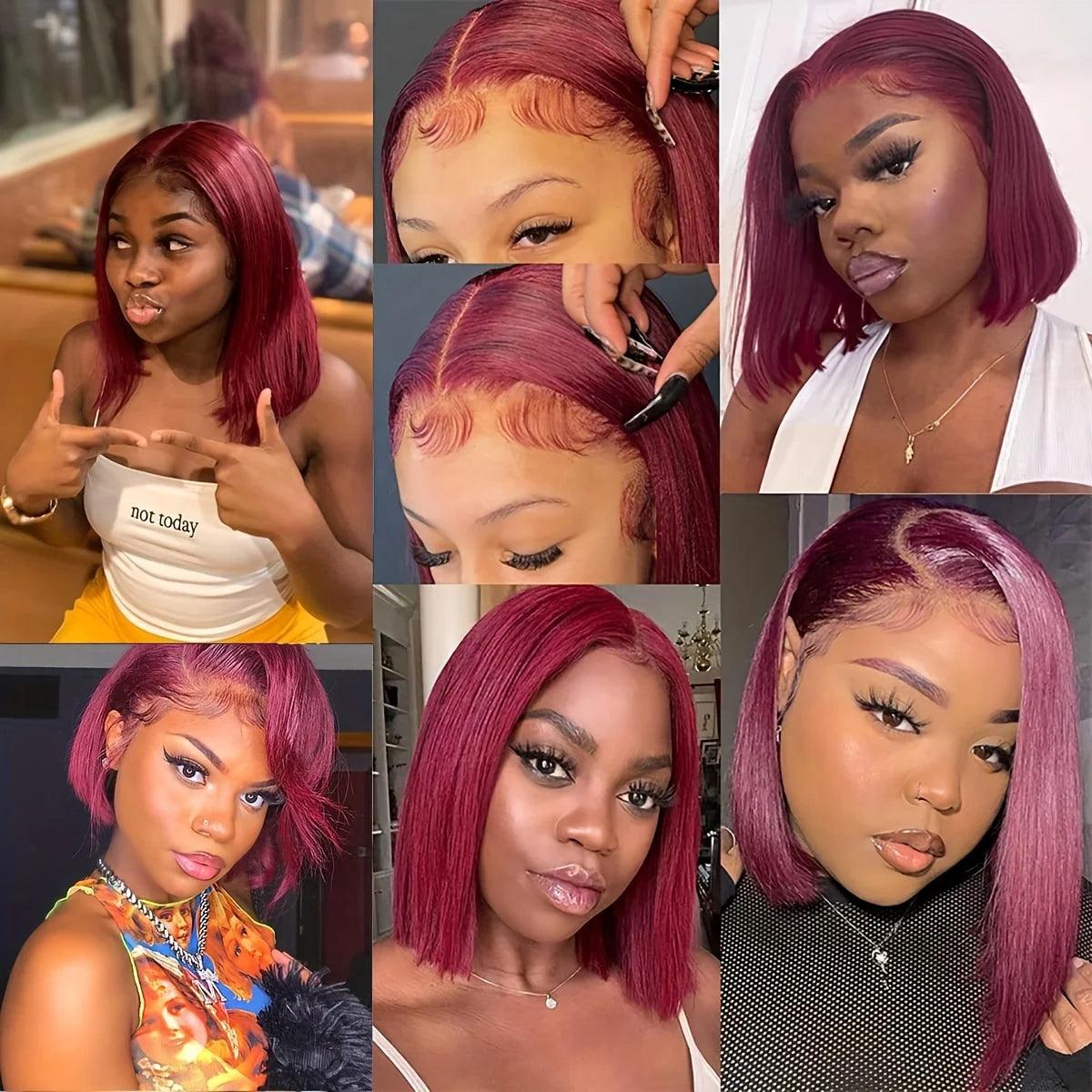 Ginger | Burgundy Red | Bob Wig |Straight | Premium HD Lace Front Wig | Human Hair | Lace Area: 13X4 | Density: 180% - Womenesyé