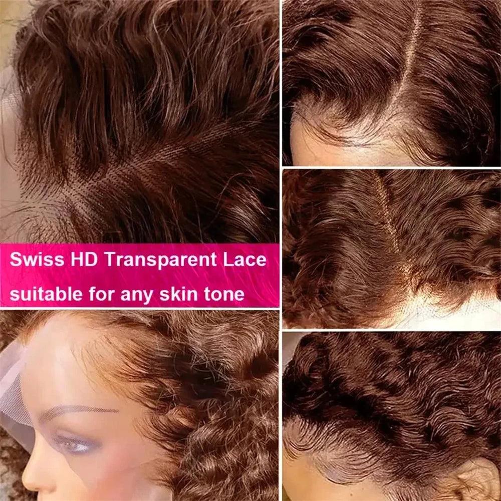 Chocolate Brown |  Curly  | Swiss Lace | Premium HD Lace Frontal | Human Hair | LaceArea: 4x4 13x6 13x4 | Density: 180% - Womenesyé