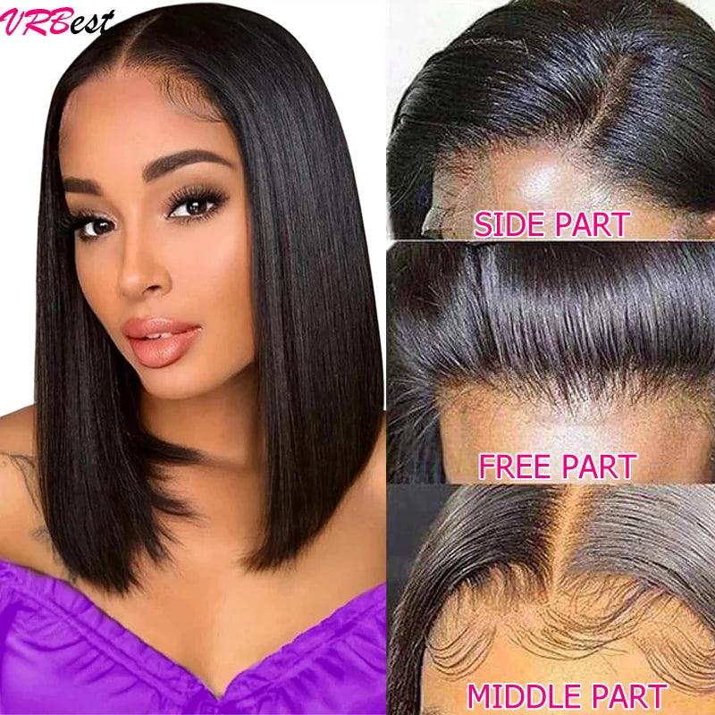 Black | Straight | Bob Wig | HD Lace Front Wig | Human Hair | Lace Area: 13X4 Bob Wig 4x4 Bob Wig | Density: 150% 180% - Womenesyé