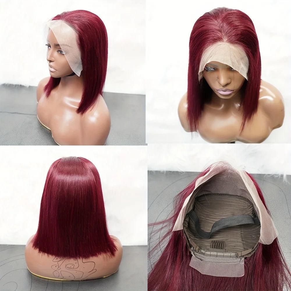 Ginger | Burgundy Red | Bob Wig |Straight | Premium HD Lace Front Wig | Human Hair | Lace Area: 13X4 | Density: 180% - Womenesyé