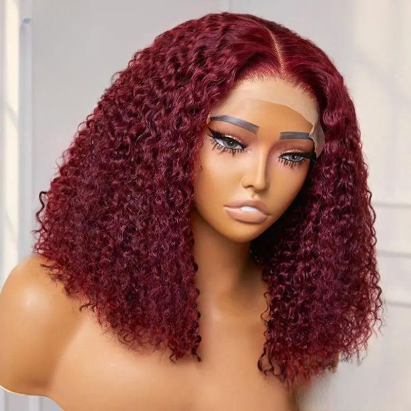 Red Burgundy | Short Bob | Wigs 99J | Curly Bob Wig | Premium HD Lace Wig | Human Hair | Swiss Lace | Wig Type : 13X4 | Lace Wig Type :  4X4 Lace Closure Wig - Womenesyé