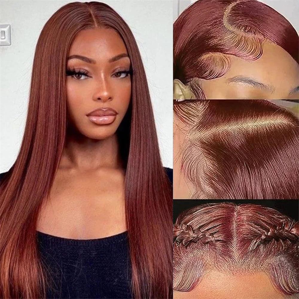 Reddish Brown Bone | Straight | Premium HD Lace Frontal | Human Hair | LaceArea: 4X4 13X6 13X4 | Density: 150% - Womenesyé