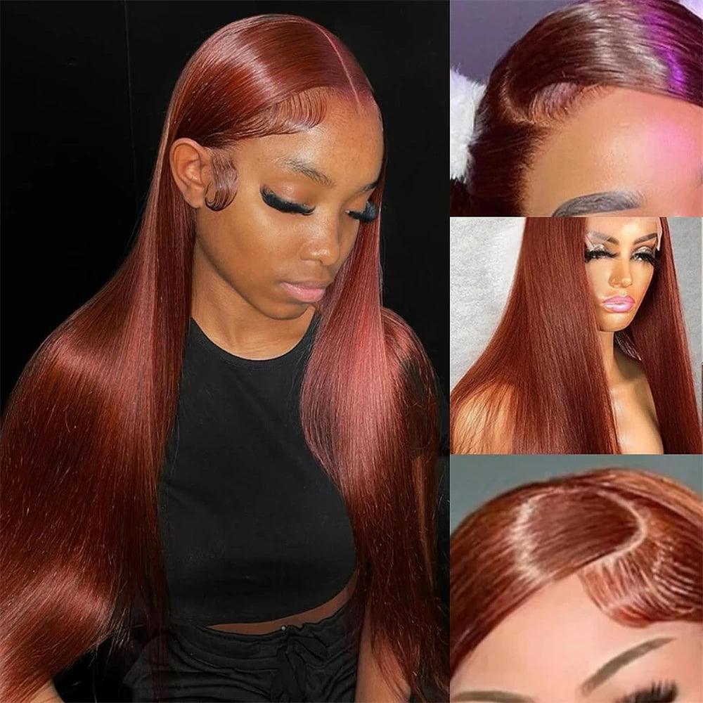 Reddish Brown Bone | Straight | Swiss Lace | Premium HD Lace Frontal | Human Hair | Lace Area: 4X4 13X6 13X4 | Density: 180% - Womenesyé