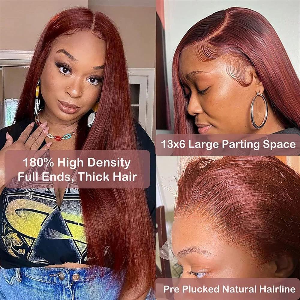 Reddish Brown Bone | Straight | Swiss Lace | Premium HD Lace Frontal | Human Hair | Lace Area: 4X4 13X6 13X4 | Density: 180% - Womenesyé