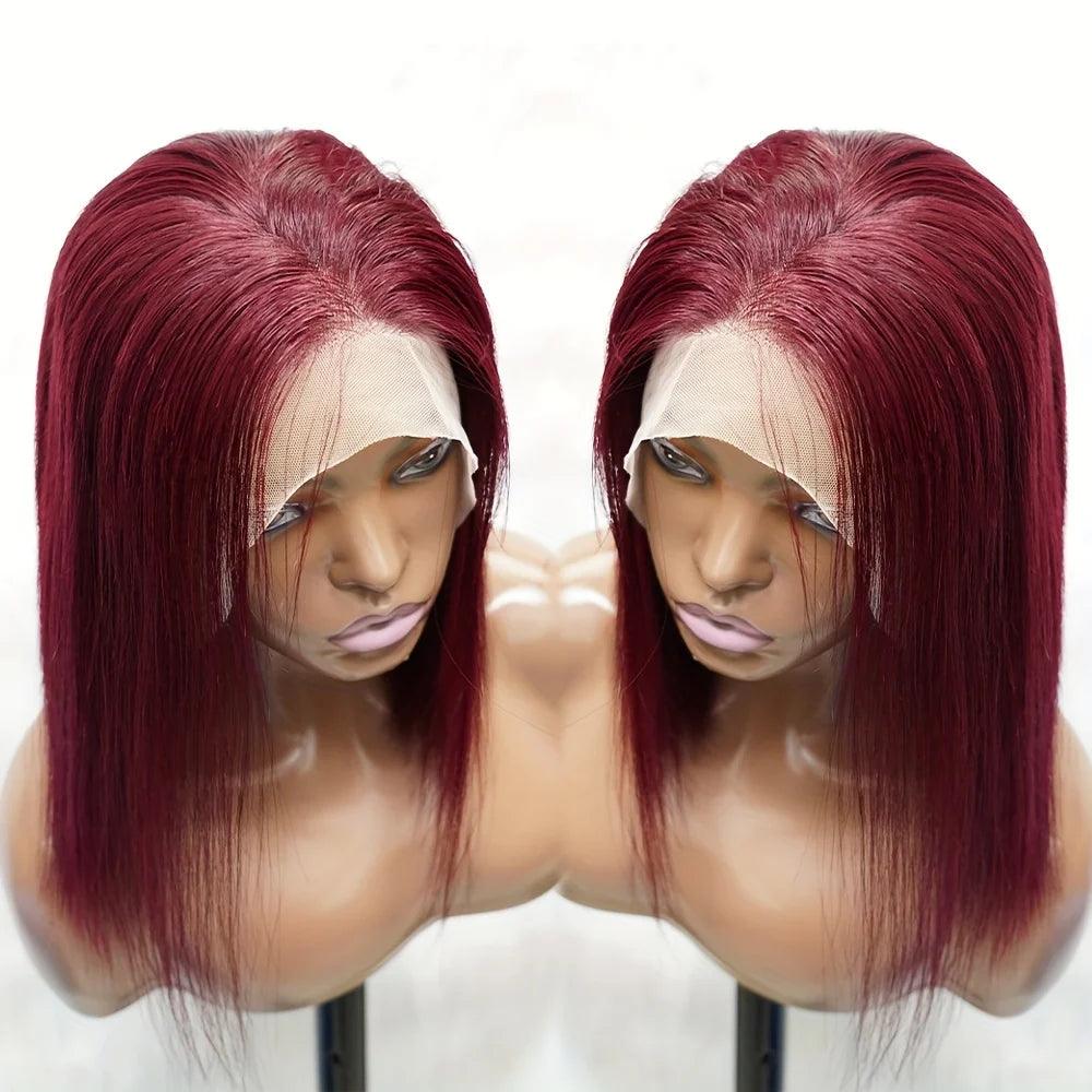 Ginger | Burgundy Red | Bob Wig |Straight | Premium HD Lace Front Wig | Human Hair | Lace Area: 13X4 | Density: 180% - Womenesyé