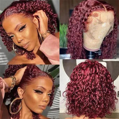 Red Burgundy | Short Bob | Wigs 99J | Curly Bob Wig | Premium HD Lace Wig | Human Hair | Swiss Lace | Wig Type : 13X4 | Lace Wig Type :  4X4 Lace Closure Wig - Womenesyé