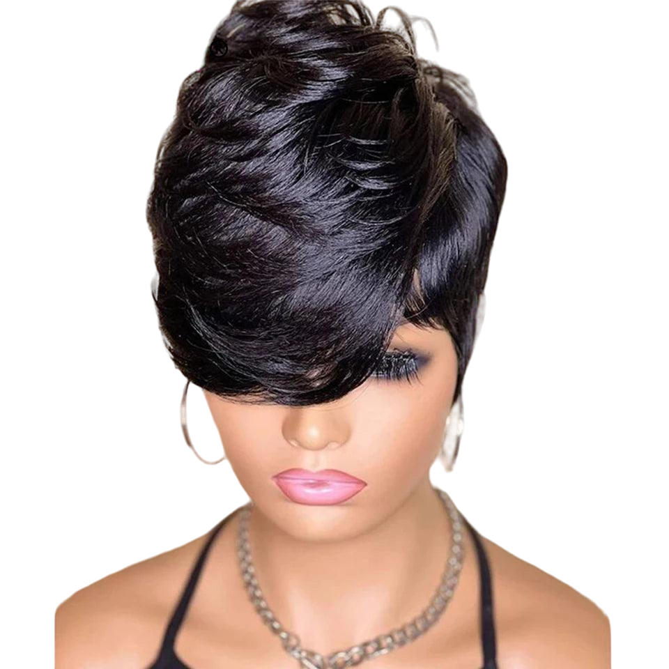 Black | Short Pixie | Cut Remy Human Hair | Wigs Ready To Wear Glueless | Straight | Bob Wig With Bangs - Womenesyé