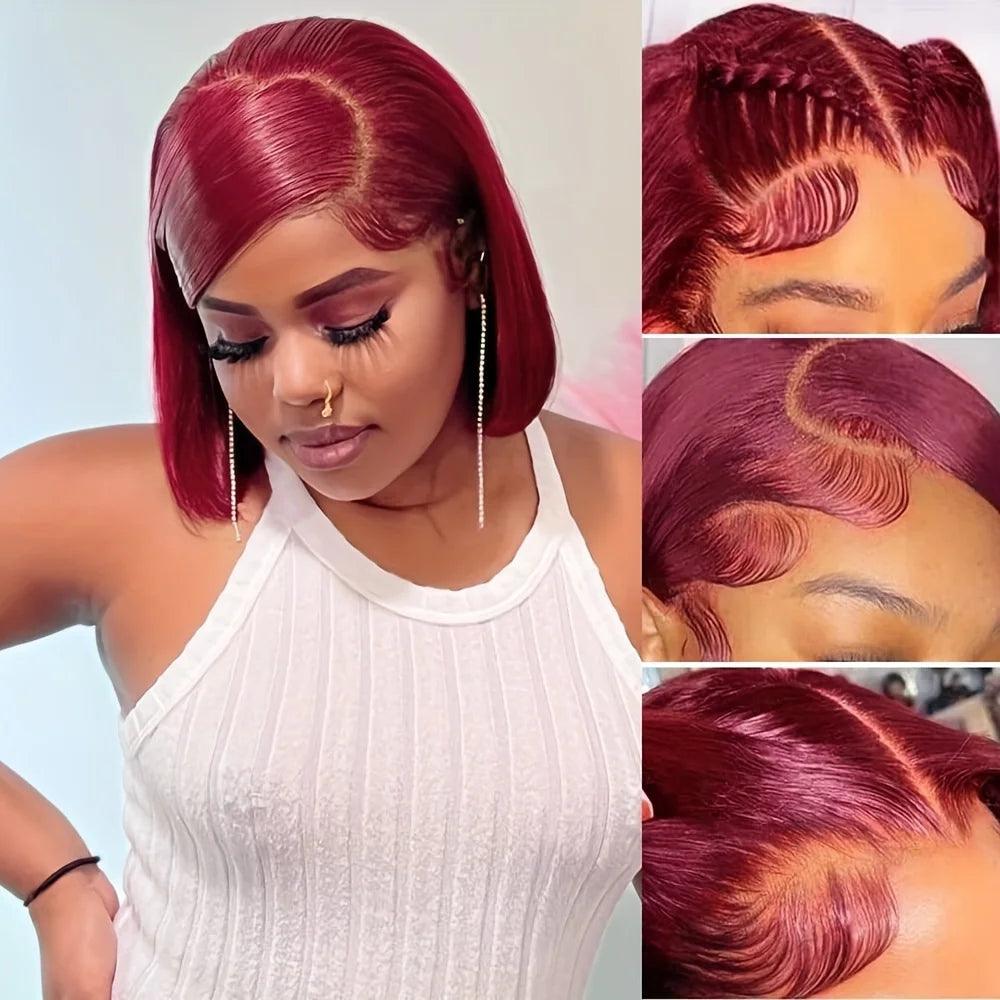 Ginger | Burgundy Red | Bob Wig |Straight | Premium HD Lace Front Wig | Human Hair | Lace Area: 13X4 | Density: 180% - Womenesyé