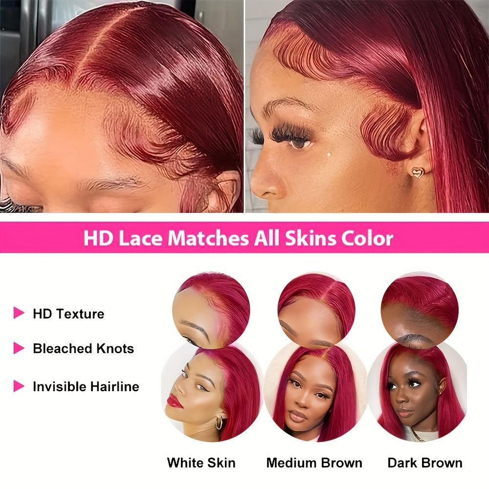 Ginger | Burgundy Red | Straight | HD Lace Front Wig  | Human Hair | Lace Area: 13X4 | Density: 180% - Womenesyé