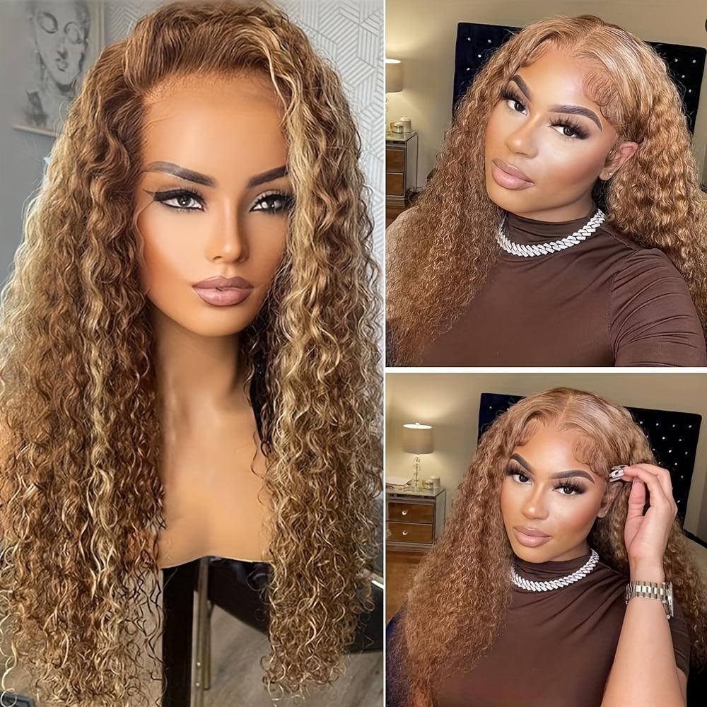 Ombre Brown Deep Blonde | Highlight Deep Curly | Human Hair | Wig 13X6X1 | 4/27 Ombre Brown | T Part | Luxury Lace Front Wigs | Lace Area: 13X6X1 | Density: 150% - Womenesyé