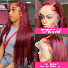 Ginger | Burgundy Red | Straight | HD Lace Front Wig  | Human Hair | Lace Area: 13X4 | Density: 180% - Womenesyé