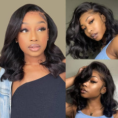 Black | Bob Wig | Water Wave  | Premium HD Lace Wig | Human Hair | Lace Area: 13X4 | Density: 180% - Womenesyé