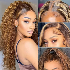 Honey Blonde | Water Wave  | HD Lace Front Wig | Human Hair | Lace Area: 13X4 | Mixed Color | Density: 180% - Womenesyé