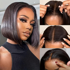 Black | Bob Wig | Straight  | HD Lace Wig | Human Hair | Lace Area: 4X4 | Density: 180% - Womenesyé